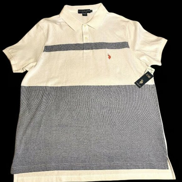 US POLO ASSN White Blue Classic Striped 2XL Polo Collared Logo SS Shirt NWT - Picture 1 of 6